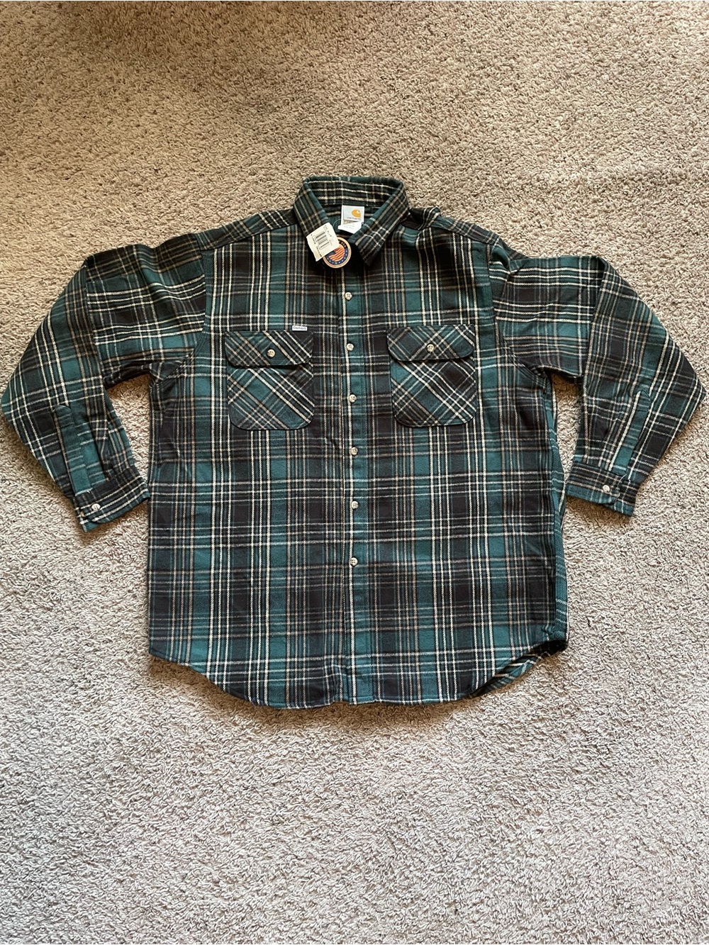 Vintage Carhartt Shirt Men XL Plaid Flannel Workwear Outdoors Heavy USA Made NEW